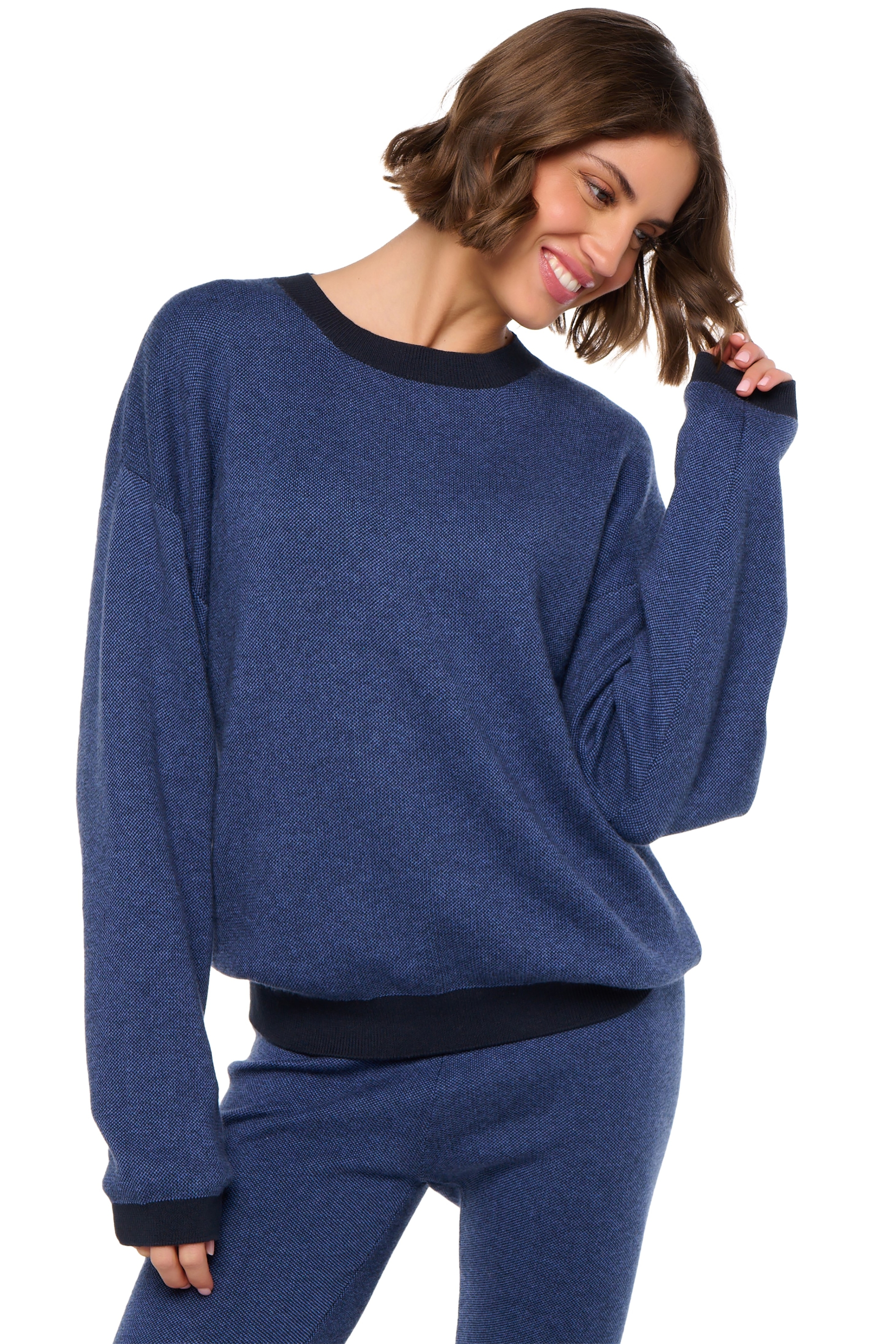 Katoen & Kasjmier dames kasjmier pullover met ronde hals stormie blue navy m